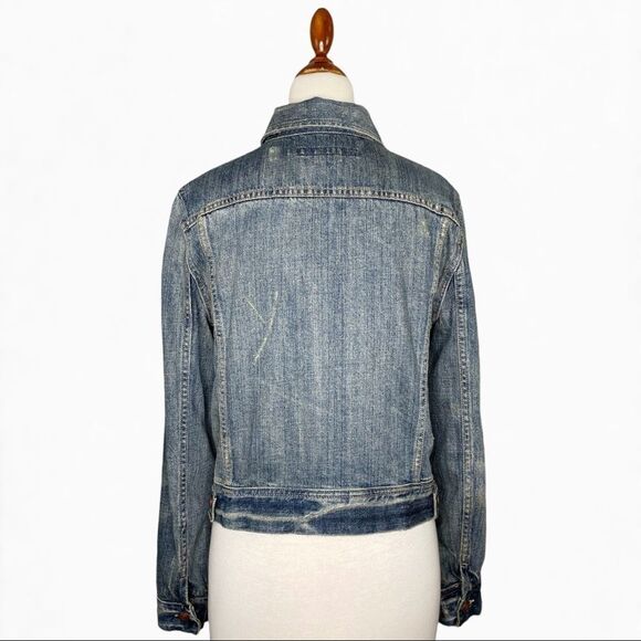 Ralph Lauren Sport Blue Denim Front Zip Trucker Jacket  Distressed Size Small - Picture 2 of 13